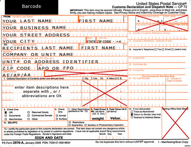 How to fill out the US Post Office Customs Form! Operation Stand By